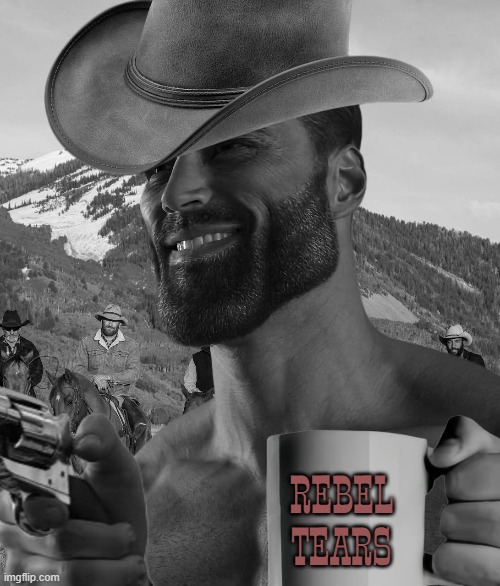 REBEL TEARS | image tagged in confederacy,cowboy,giga chad,confederate | made w/ Imgflip meme maker