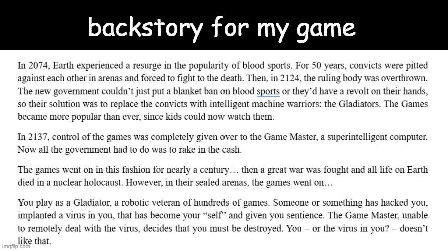 backstory for my game | made w/ Imgflip meme maker