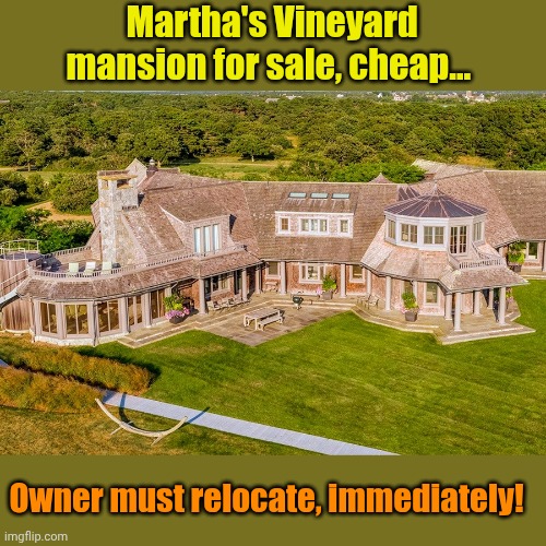 Martha's Vineyard mansion for sale, cheap... Owner must relocate, immediately! | made w/ Imgflip meme maker