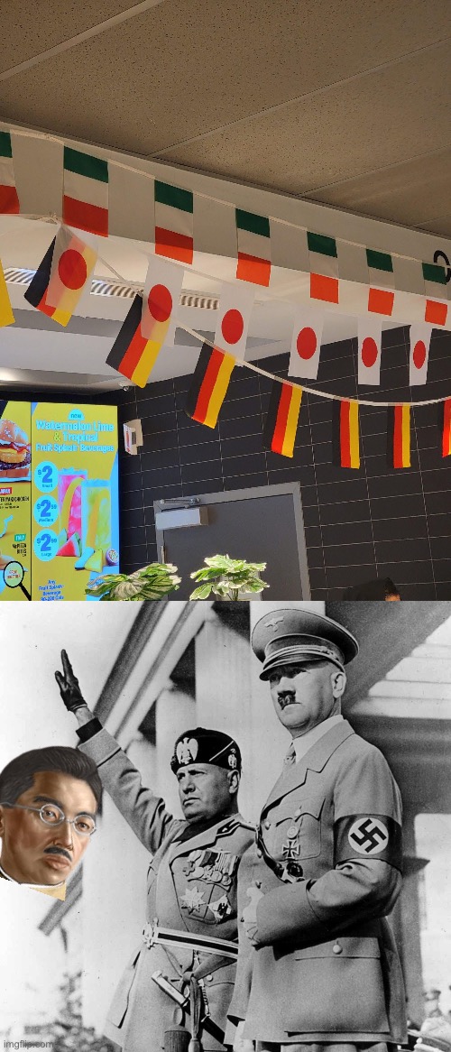 German flag, but not Swastika | image tagged in hitler mussolini,mcdonalds,pride,flag | made w/ Imgflip meme maker