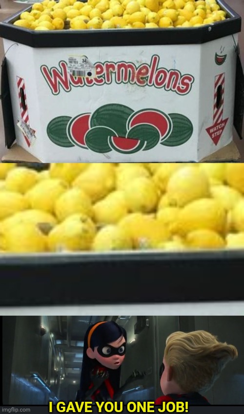 WHEN LIFE GIVES YOU LEMONS | I GAVE YOU ONE JOB! | image tagged in watermelon,lemons,fail,you had one job | made w/ Imgflip meme maker