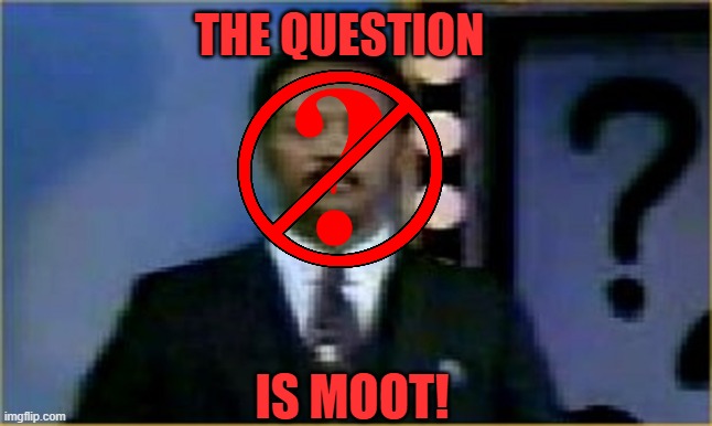 The Question Is Moot! | THE QUESTION IS MOOT! | image tagged in the question is moot | made w/ Imgflip meme maker