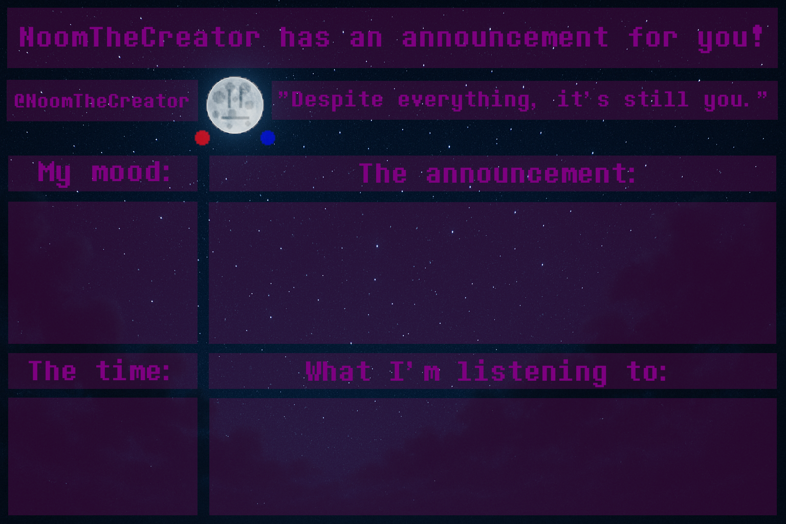 High Quality NoomTheCreator Announcement temp Blank Meme Template