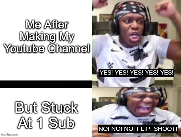 Please Subscribe | Me After Making My Youtube Channel; But Stuck At 1 Sub | image tagged in yes yes yes no no no ksi | made w/ Imgflip meme maker