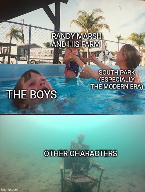 Shouldn't South Park need to take a break from focusing on Randy Marsh and his farm too much? | RANDY MARSH AND HIS FARM; SOUTH PARK (ESPECIALLY THE MODERN ERA); THE BOYS; OTHER CHARACTERS | image tagged in mother ignoring kid drowning in a pool,south park,randy marsh | made w/ Imgflip meme maker