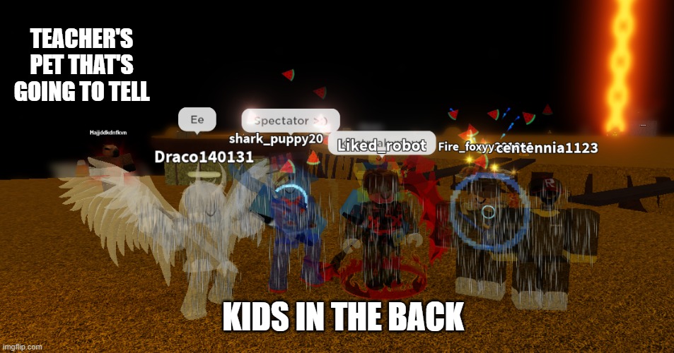 school meme | TEACHER'S PET THAT'S GOING TO TELL; KIDS IN THE BACK | image tagged in 5 people | made w/ Imgflip meme maker