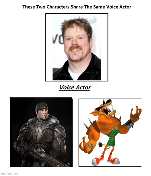 John DiMaggio | image tagged in same voice actor,john dimaggio,gears of war,crash bandicoot,xbox | made w/ Imgflip meme maker