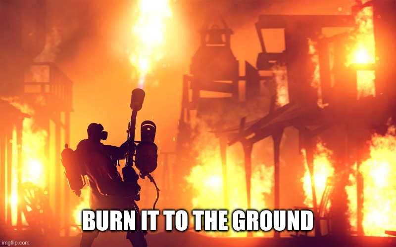 BURN IT DOWN | BURN IT TO THE GROUND | image tagged in burn it down | made w/ Imgflip meme maker