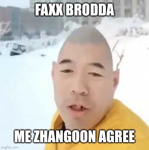 egg man spitt faxxxxx | FAXX BRODDA ME ZHANGOON AGREE | image tagged in egg man spitt faxxxxx | made w/ Imgflip meme maker