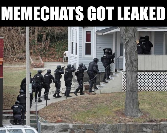 Cops raiding house anarchy | MEMECHATS GOT LEAKED | image tagged in cops raiding house anarchy | made w/ Imgflip meme maker