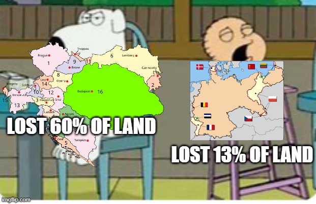 Angry Brian and Crying Baby | LOST 60% OF LAND; LOST 13% OF LAND | image tagged in angry brian and crying baby | made w/ Imgflip meme maker