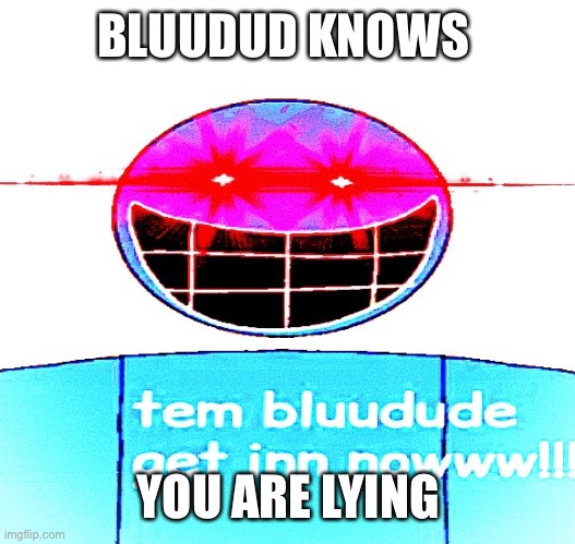 Bluudud | BLUUDUD KNOWS YOU ARE LYING | image tagged in bluudud | made w/ Imgflip meme maker