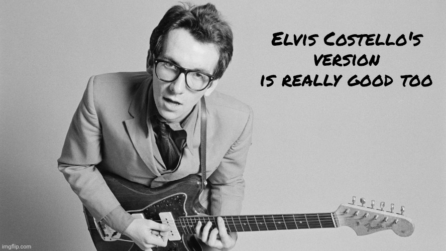 Elvis Costello | Elvis Costello's version is really good too | image tagged in elvis costello | made w/ Imgflip meme maker