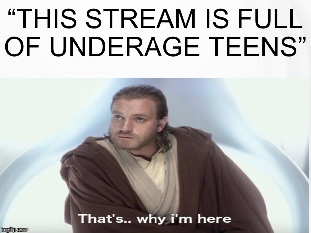 That's Why I'm Here | “THIS STREAM IS FULL
OF UNDERAGE TEENS” | image tagged in that's why i'm here | made w/ Imgflip meme maker