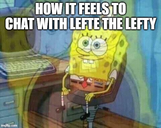 HOW IT FEELS TO CHAT WITH LEFTE THE LEFTY | image tagged in spongebob panic inside | made w/ Imgflip meme maker