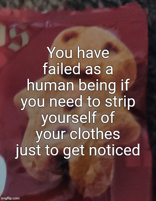 Cookie | You have failed as a human being if you need to strip yourself of your clothes just to get noticed | image tagged in cookie | made w/ Imgflip meme maker