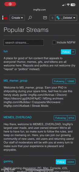 Screen recording the stream list before the devs get rid of it - Imgflip
