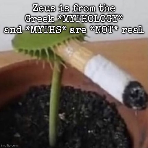 plant weeds | Zeus is from the Greek *MYTHOLOGY* and *MYTHS* are *NOT* real | image tagged in plant weeds,msmg | made w/ Imgflip meme maker