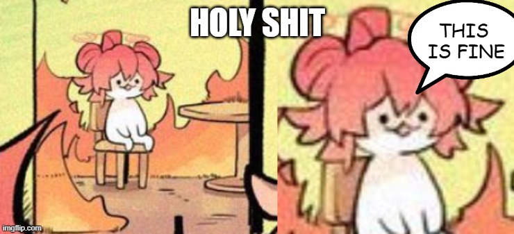 Maki, This is fine | HOLY SHIT | image tagged in maki this is fine | made w/ Imgflip meme maker