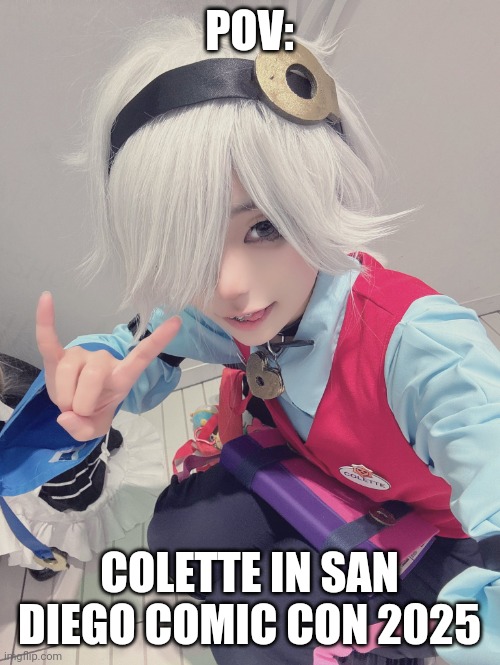 Pov: Colette in San Diego comic con 2025 | POV:; COLETTE IN SAN DIEGO COMIC CON 2025 | image tagged in brawl stars colette cosplayer,colette,brawl stars,san diego,comic con,cosplay | made w/ Imgflip meme maker