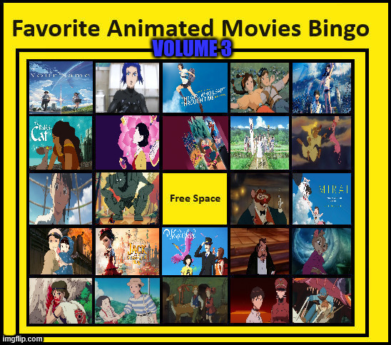favorite animated movies bingo 3 | image tagged in favorite animated movies bingo 3,studio ghibli,japanese,absolute cinema,classic movies,movie week | made w/ Imgflip meme maker