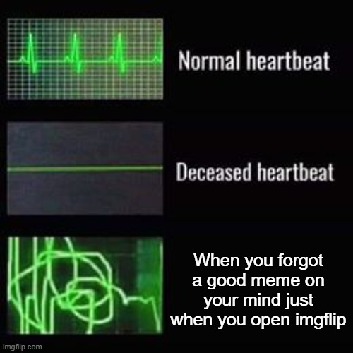 heartbeat rate | When you forgot a good meme on your mind just when you open imgflip | image tagged in heartbeat rate | made w/ Imgflip meme maker