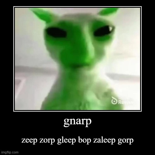 gnarp | zeep zorp gleep bop zaleep gorp | image tagged in zeep zorp | made w/ Imgflip demotivational maker