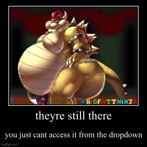 theyre still there | you just cant access it from the dropdown | image tagged in funny,demotivationals | made w/ Imgflip demotivational maker