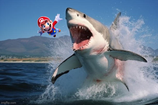 Great White Shark - jumping | image tagged in great white shark - jumping,super mario,nintendo | made w/ Imgflip meme maker