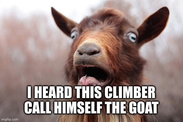 GoatScream2014 | I HEARD THIS CLIMBER CALL HIMSELF THE GOAT | image tagged in goatscream2014 | made w/ Imgflip meme maker