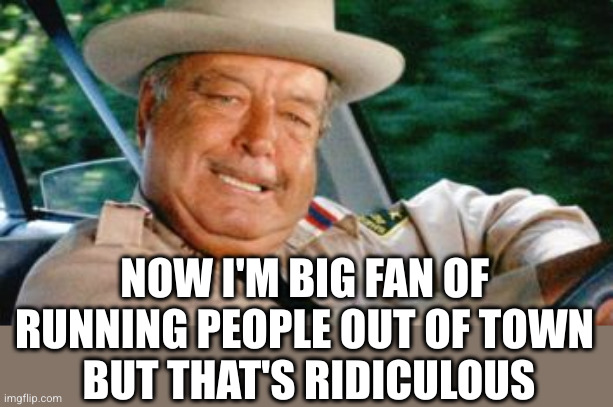 Sheriff Buford T Justice | NOW I'M BIG FAN OF RUNNING PEOPLE OUT OF TOWN
 BUT THAT'S RIDICULOUS | image tagged in sheriff buford t justice | made w/ Imgflip meme maker
