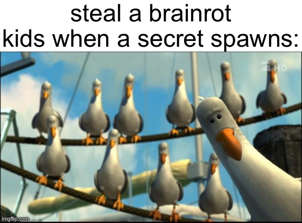 Nemo Seagulls Mine | steal a brainrot kids when a secret spawns: | image tagged in nemo seagulls mine | made w/ Imgflip meme maker