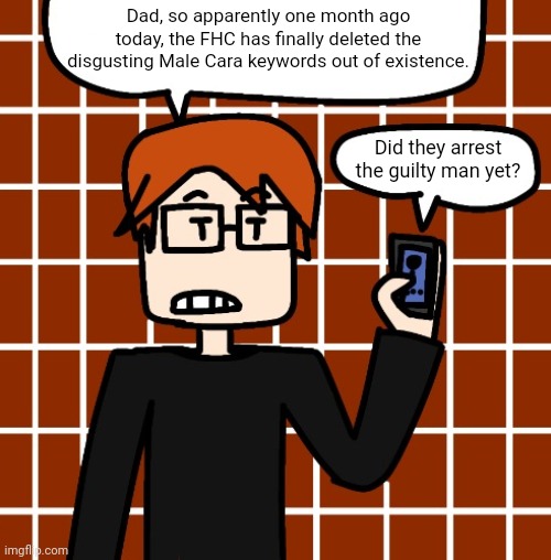 On July 21, 2025, MC is calling his dad about the incident. (one year after the Deikmann UTTP incident later) | Dad, so apparently one month ago today, the FHC has finally deleted the disgusting Male Cara keywords out of existence. Did they arrest the  | image tagged in mc,deikmann uttp,incident,moscovio may,comics | made w/ Imgflip meme maker