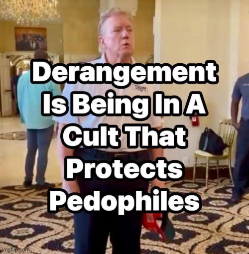 Derangement is being in a cult that protects pedophiles | image tagged in derangement is being in a cult that protects pedophiles | made w/ Imgflip meme maker