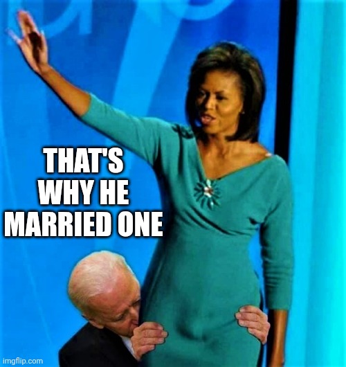 Biden sniffs Michelle Obama | THAT'S WHY HE MARRIED ONE | image tagged in biden sniffs michelle obama | made w/ Imgflip meme maker