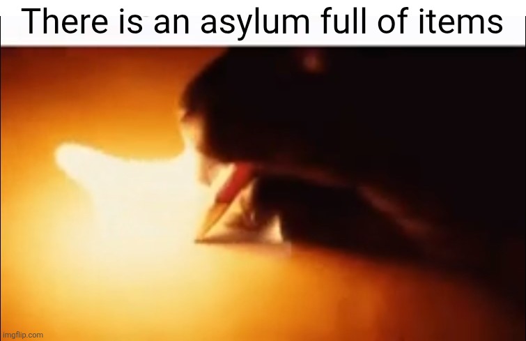 Writing Fire | There is an asylum full of items | image tagged in writing fire,item asylum | made w/ Imgflip meme maker