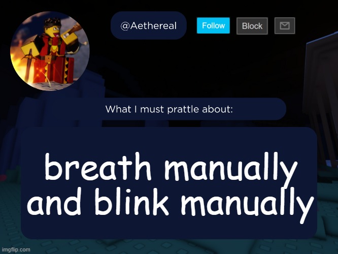 aethereal's forsaken template | breath manually and blink manually | image tagged in aethereal's forsaken template | made w/ Imgflip meme maker