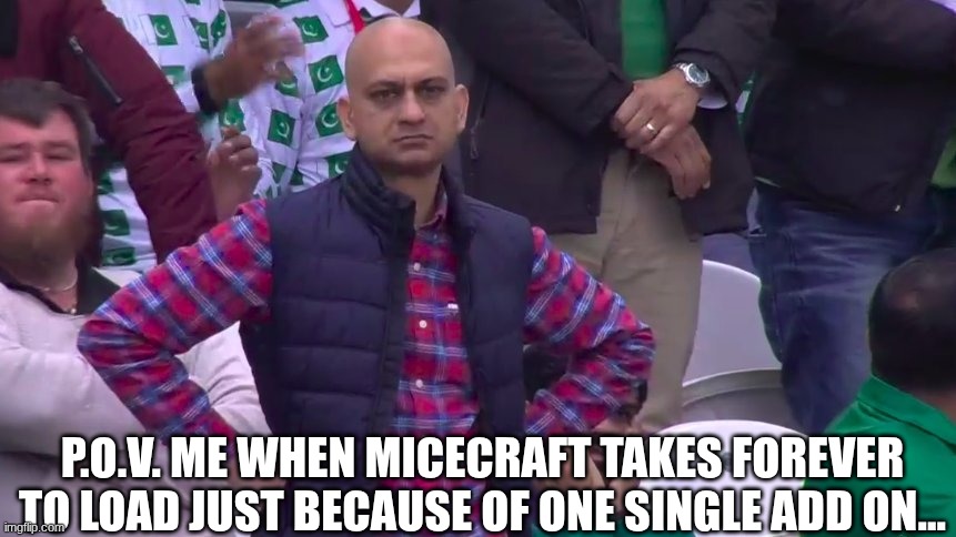 Disappointed Muhammad Sarim Akhtar | P.O.V. ME WHEN MICECRAFT TAKES FOREVER TO LOAD JUST BECAUSE OF ONE SINGLE ADD ON... | image tagged in disappointed muhammad sarim akhtar | made w/ Imgflip meme maker