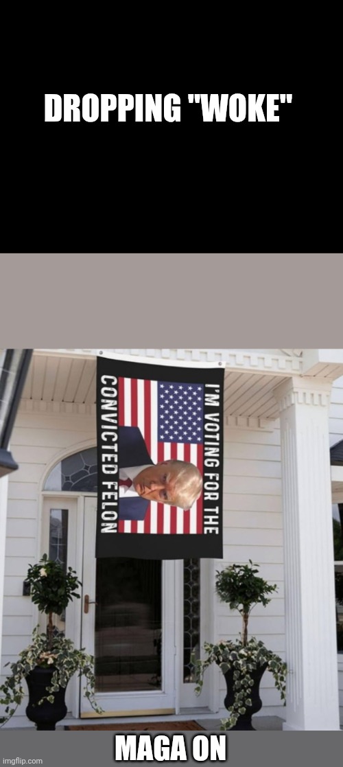 DROPPING "WOKE" MAGA ON | image tagged in blank black,felon pride | made w/ Imgflip meme maker