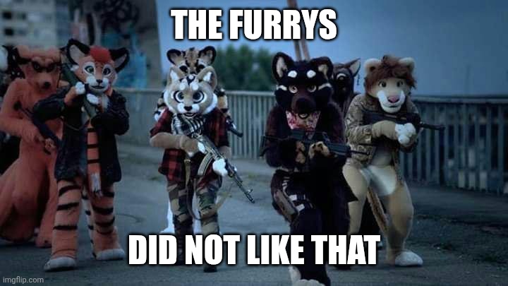 Furry Army | THE FURRYS; DID NOT LIKE THAT | image tagged in furry army | made w/ Imgflip meme maker