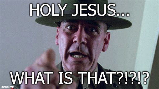 What Is That?!?!? | HOLY JESUS... WHAT IS THAT?!?!? | image tagged in gunny hartman | made w/ Imgflip meme maker