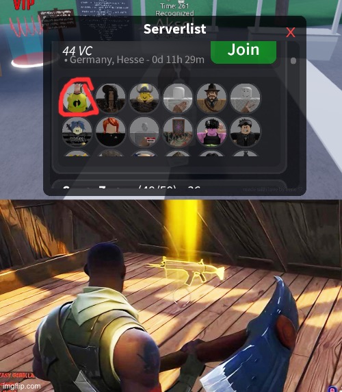 I have found incredible gassy | image tagged in fortnite gold scar,msmg | made w/ Imgflip meme maker