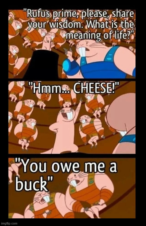 The meaning of life | image tagged in rufus,kim possible,nostalgia,climbing,lattice climbing,memes | made w/ Imgflip meme maker