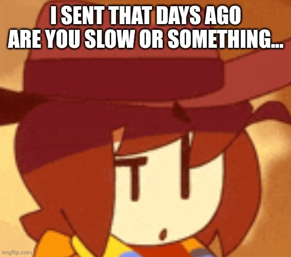 qhat | I SENT THAT DAYS AGO ARE YOU SLOW OR SOMETHING... | image tagged in qhat | made w/ Imgflip meme maker