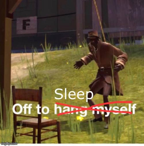 gn chat | Sleep | image tagged in off to hang myself | made w/ Imgflip meme maker