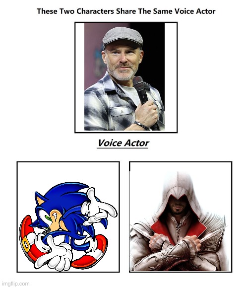 ._. | image tagged in same voice actor,sonic the hedgehog,assassins creed | made w/ Imgflip meme maker
