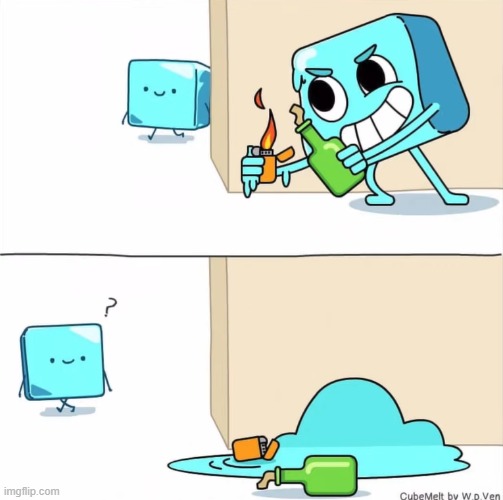 image tagged in ice cube,assassin,molotov cocktail,lighter,melting,fail | made w/ Imgflip meme maker