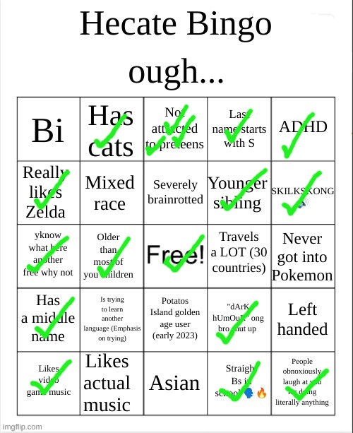 no bimngo :( | image tagged in hecate bingo | made w/ Imgflip meme maker