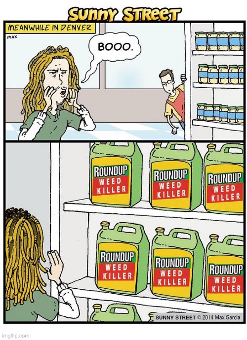 He does that a lot… | image tagged in comics,sunny street,weed killer,stoner | made w/ Imgflip meme maker