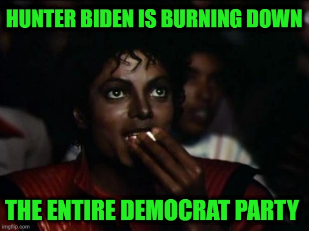 Michael Jackson Popcorn | HUNTER BIDEN IS BURNING DOWN; THE ENTIRE DEMOCRAT PARTY | image tagged in memes,michael jackson popcorn | made w/ Imgflip meme maker